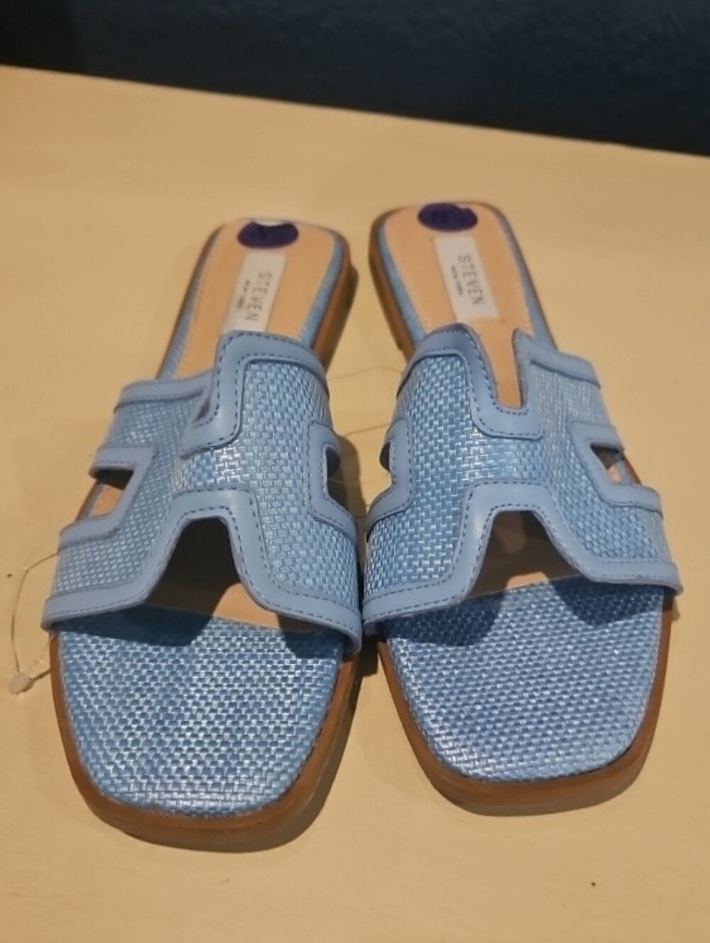 NWOB Steven By Steve Madden Light Blue Woven Slide Sandals